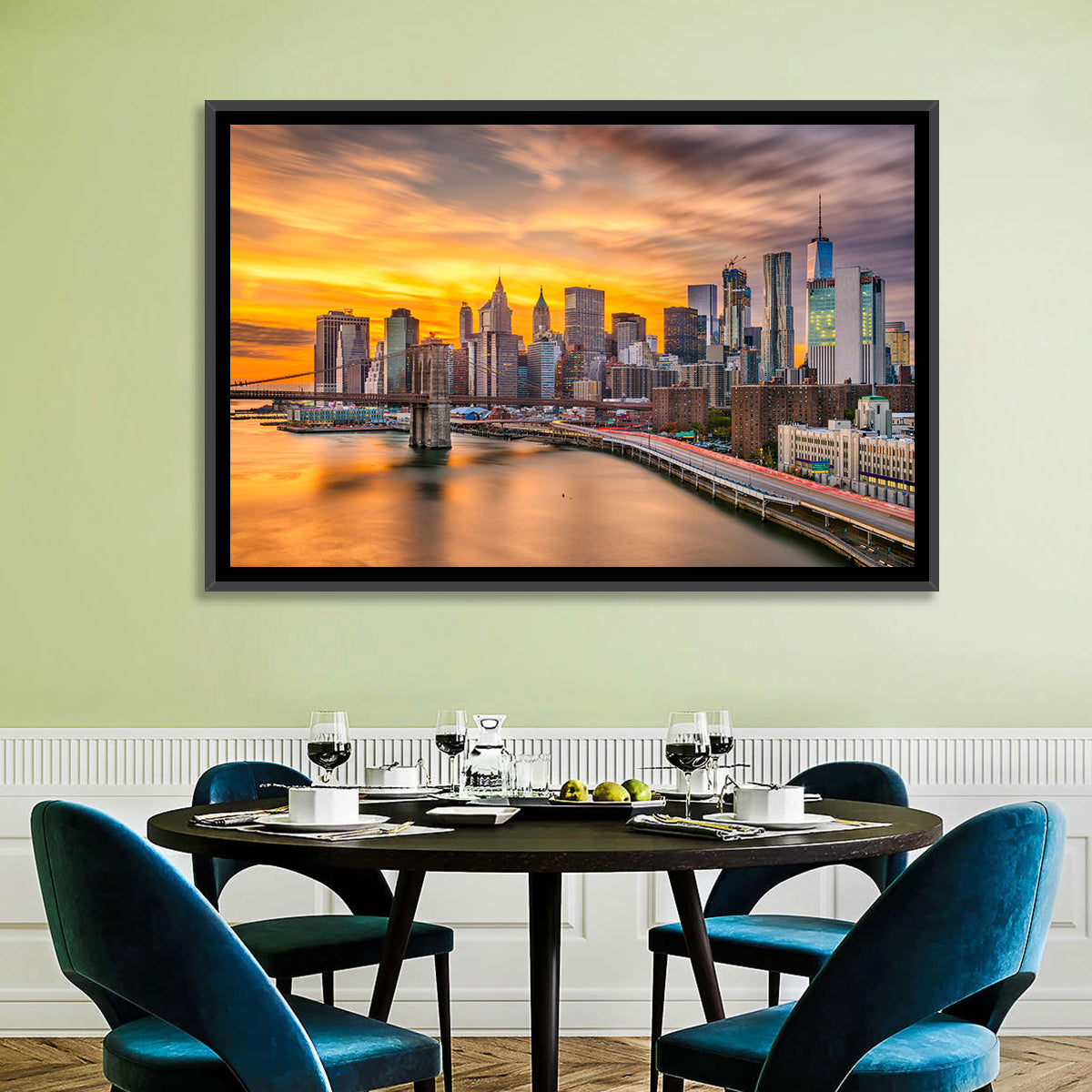 Lower Manhattan Skyline Wall Art in a room, landscape