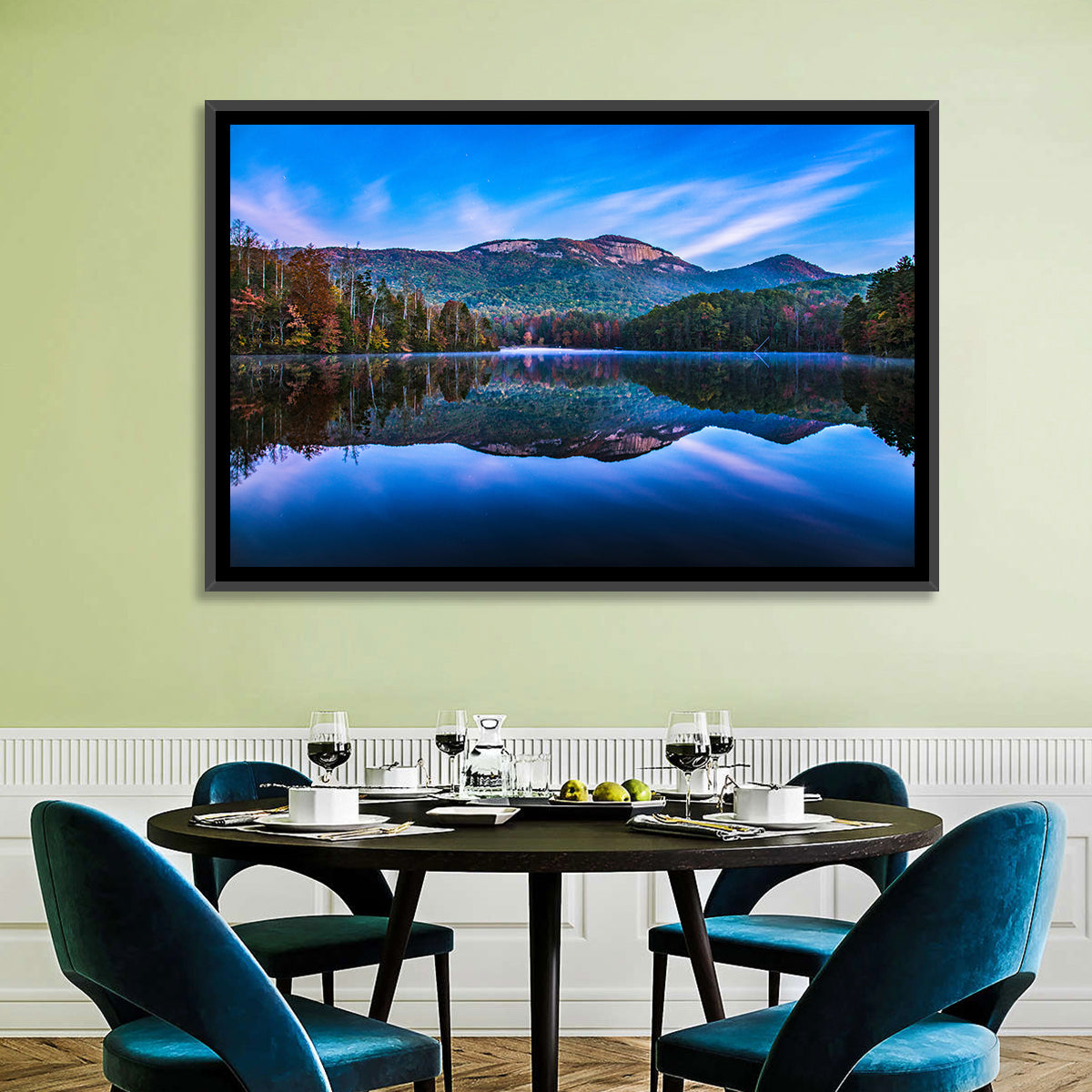 Pinnacle Lake Reflection Wall Art in a room, landscape