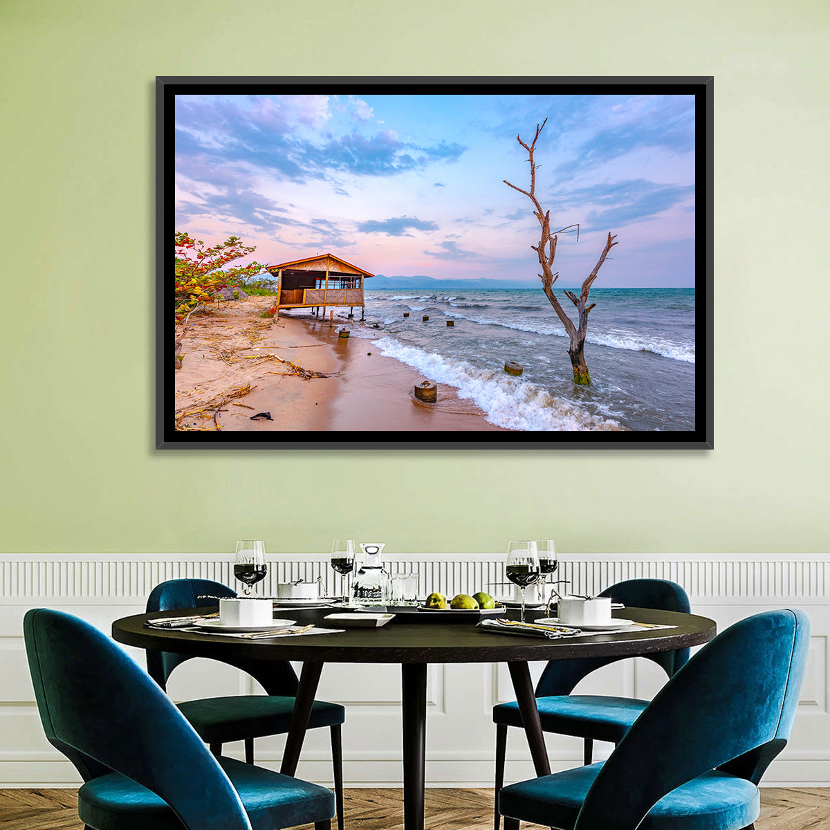 Tanganyika Shoreline at Dusk Wall Art in a room, landscape