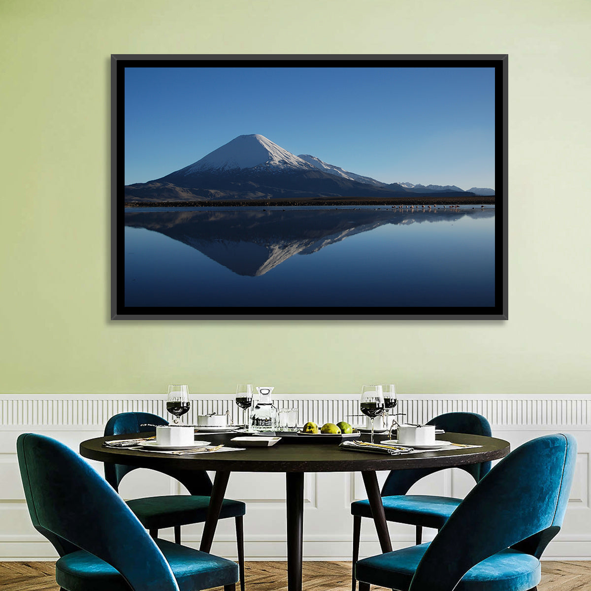 Chungara Lake Reflection Wall Art in a room, landscape