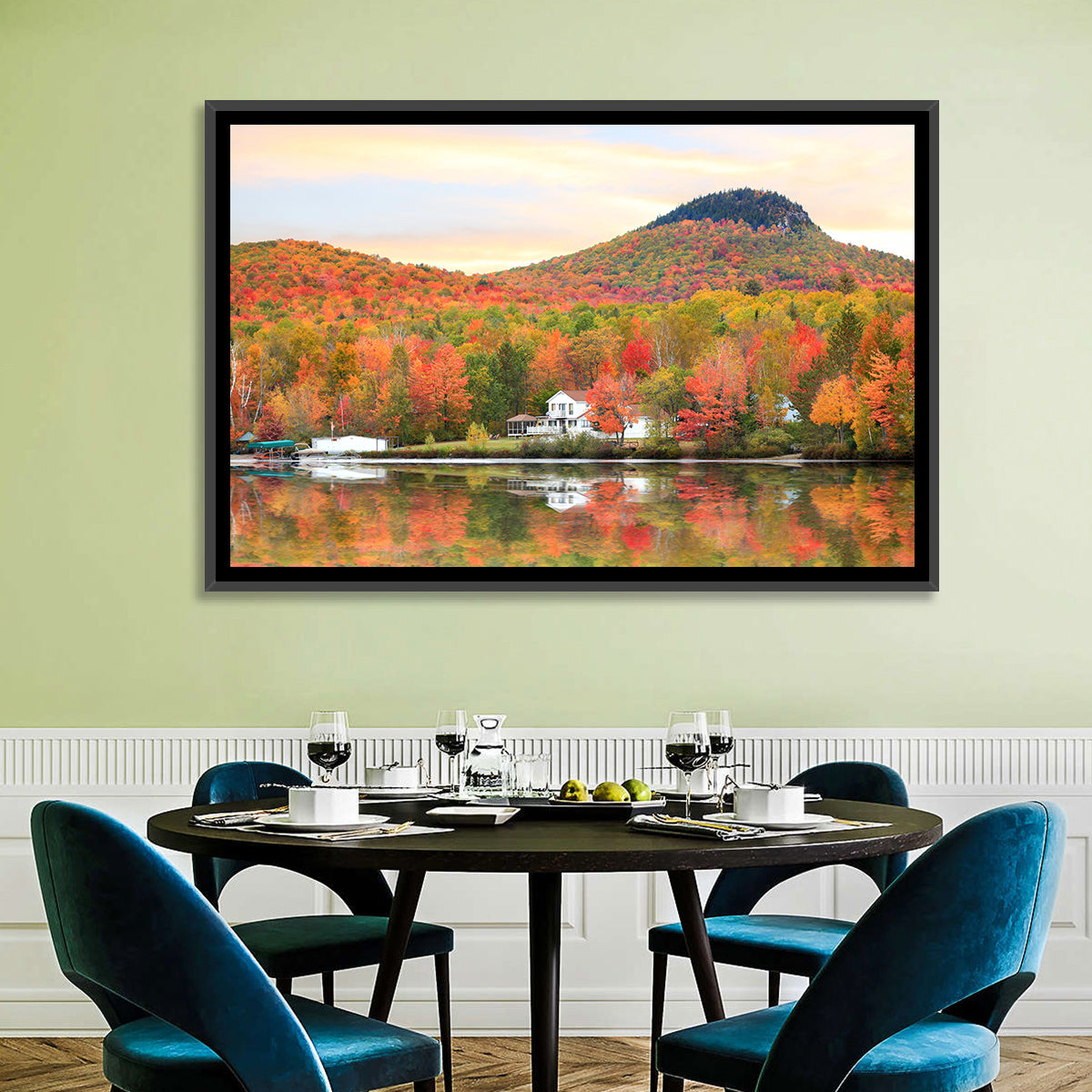 Groton Lakehouse Reflection Wall Art in a room, landscape