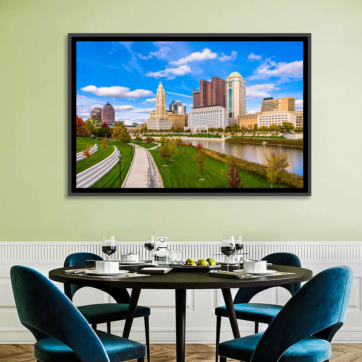 Columbus Skyline Wall Art in a room, landscape