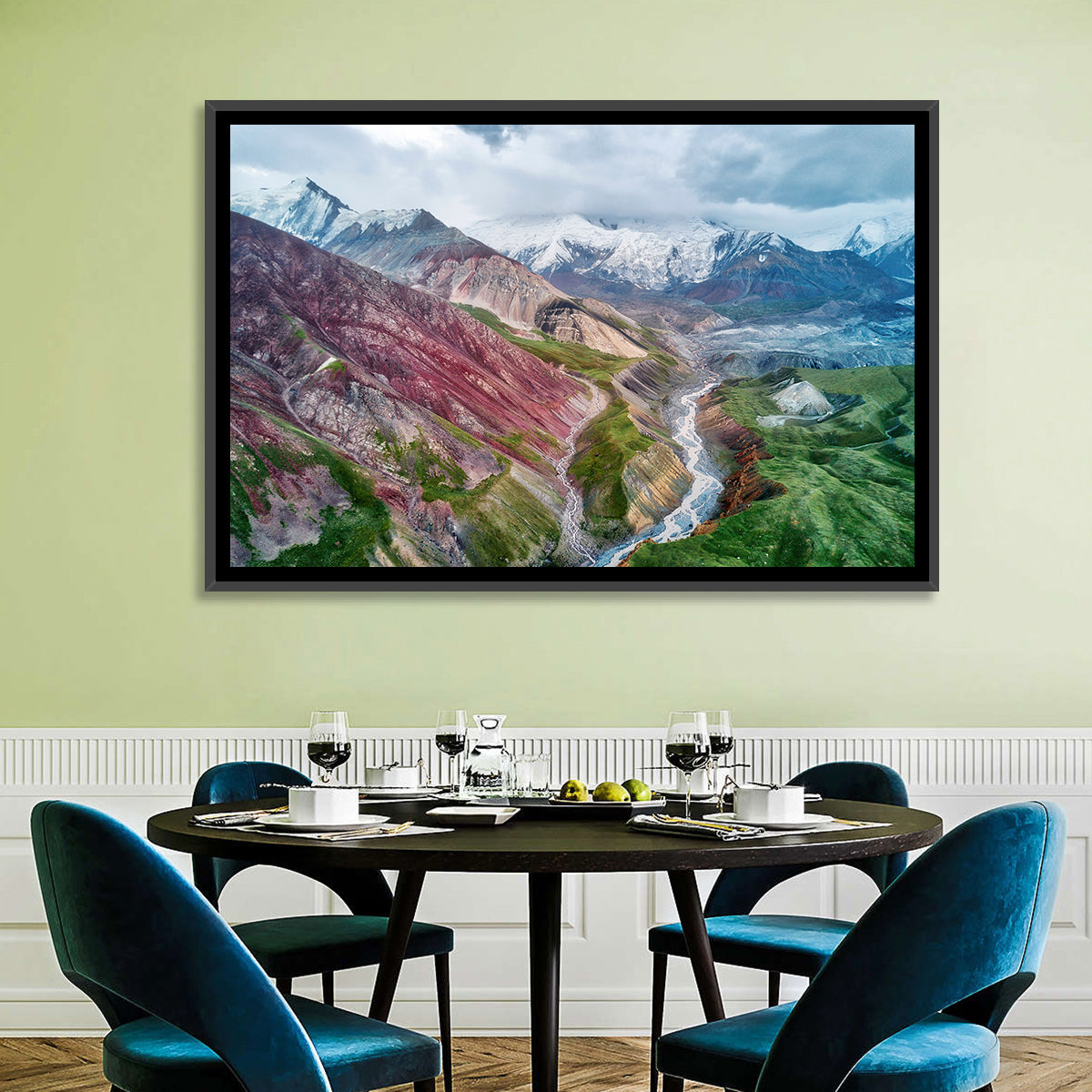 Mount Lenin Glacial Valley Wall Art in a room, landscape