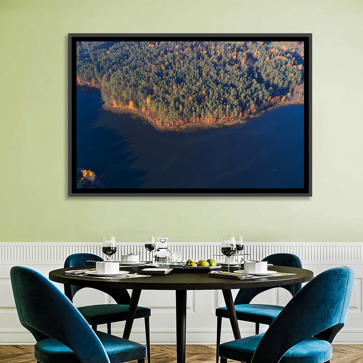 Lake Dolysets Aerial View Wall Art in a room, landscape