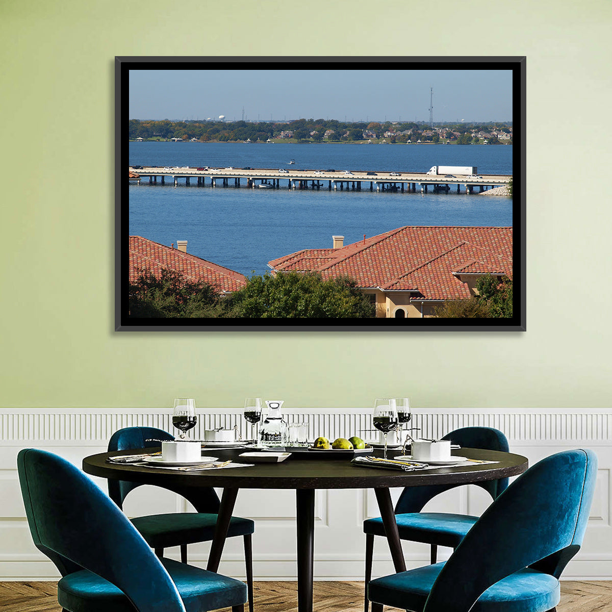 Lake Ray Hubbard Bridge View Wall Art in a room, landscape