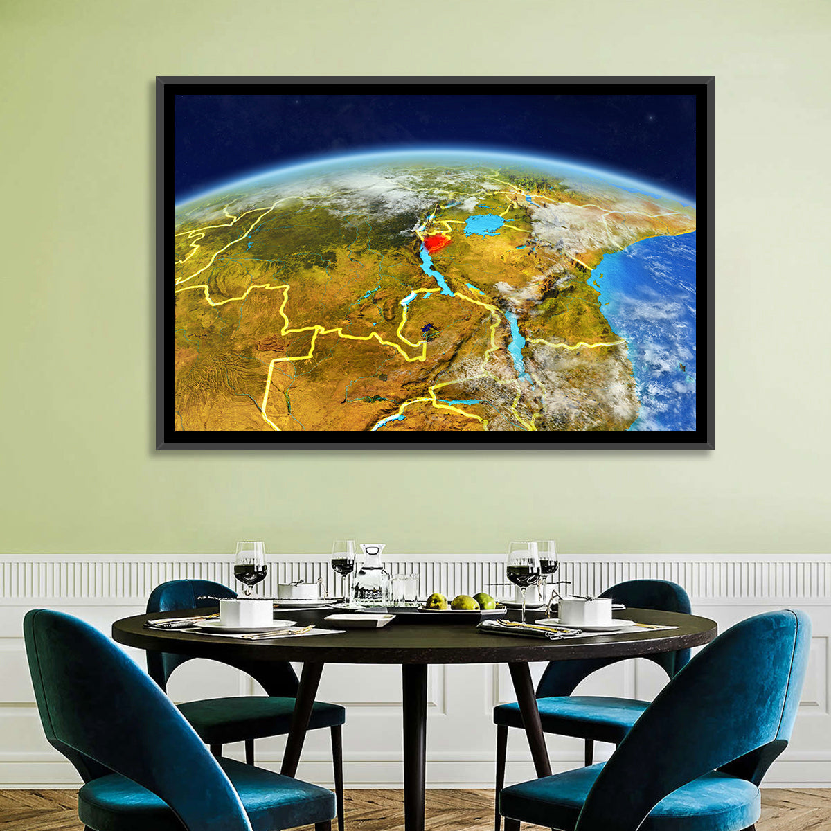East Africa Great Lakes from Space Wall Art in a room, landscape