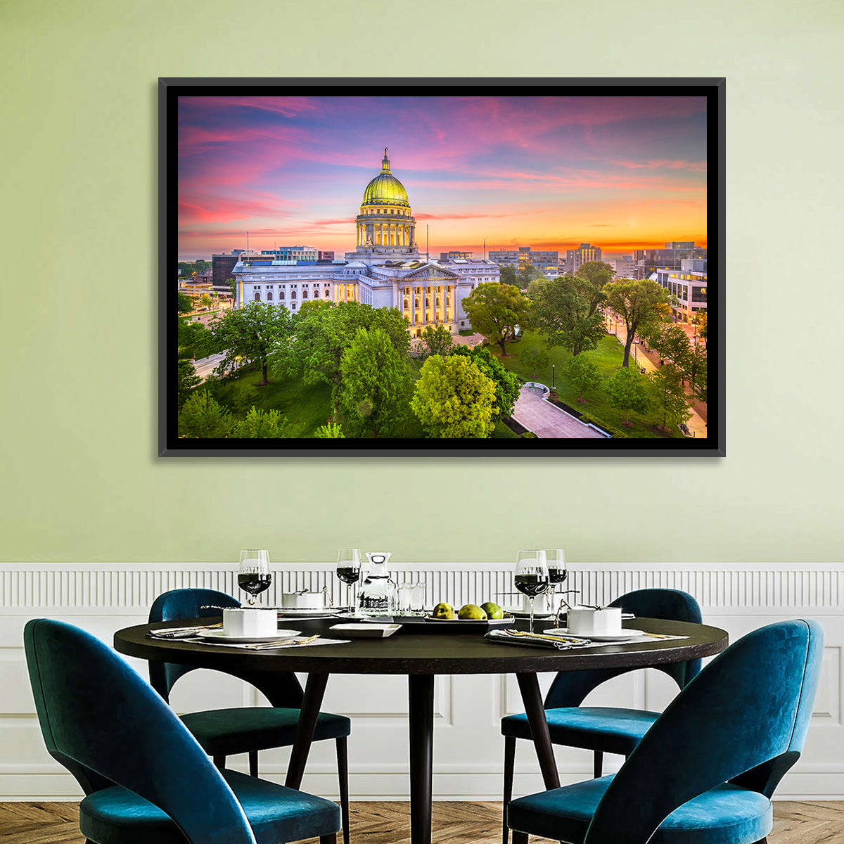 Madison State Capitol at Dusk Wall Art in a room, landscape