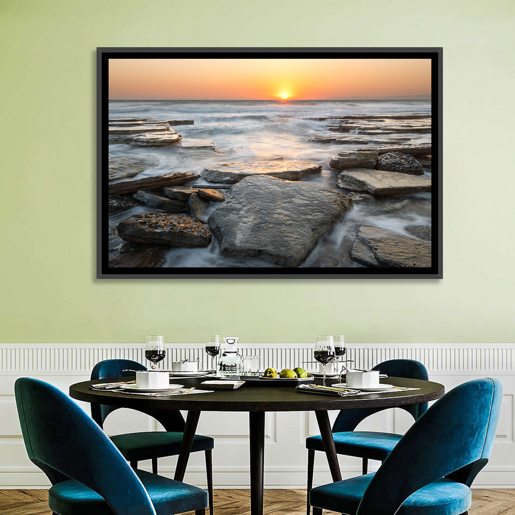 Golden Hour Rock Shoreline Sunset Wall Art