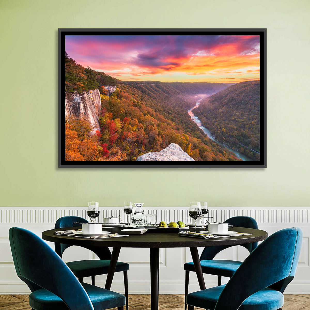 New River Gorge Sunset Wall Art in a room, landscape