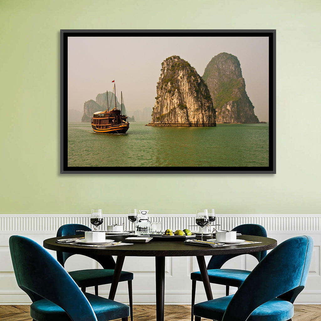 Ha Long Bay Junk Boat and Karst Cliffs Wall Art