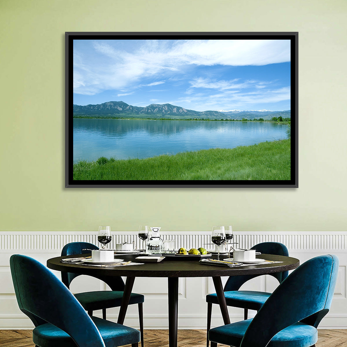 Boulder Reservoir and Flatirons Wall Art in a room, landscape