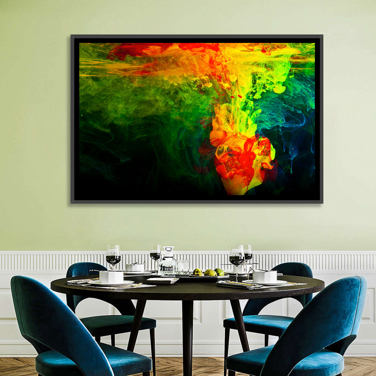 Dynamic Ink Plumes Abstract Wall Art in a room, landscape