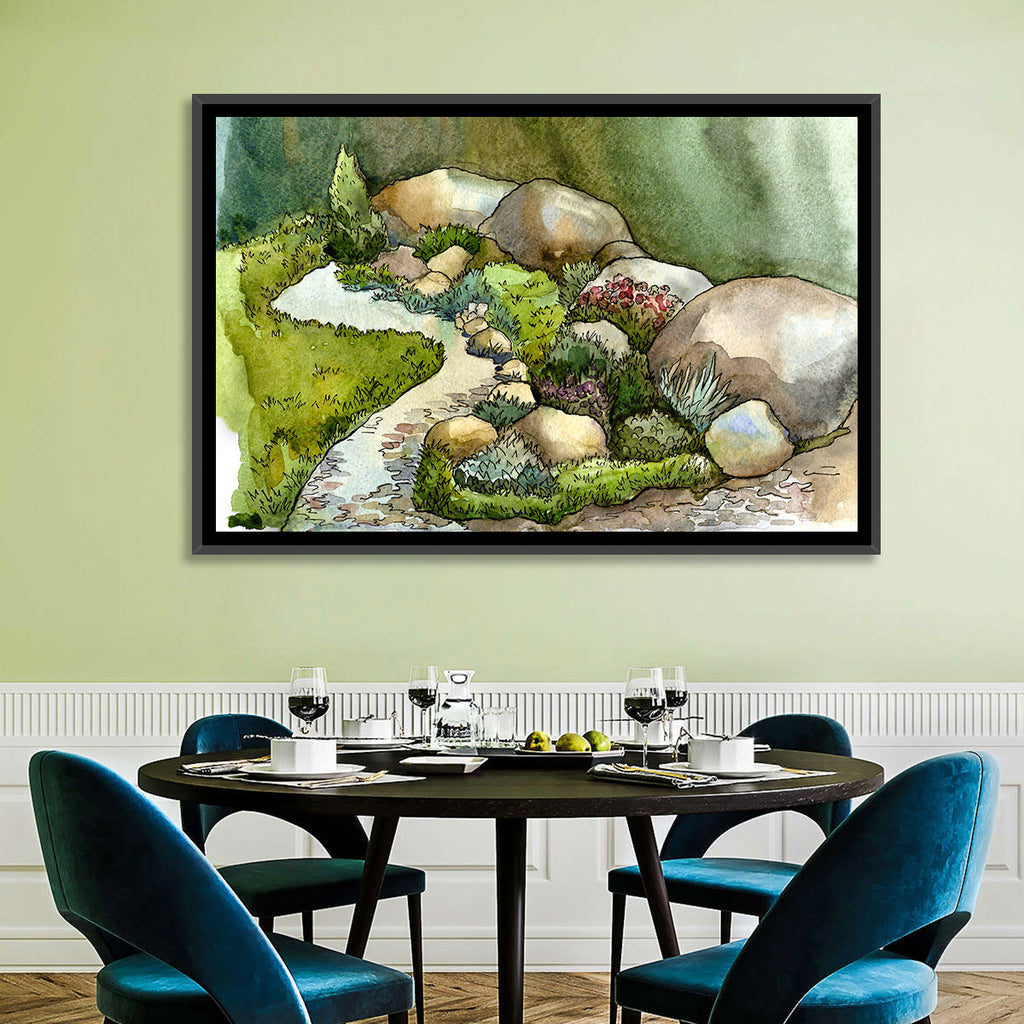 Watercolor Rock Garden Stream Wall Art