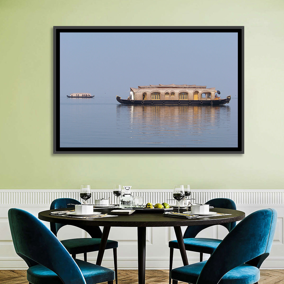Thatched Houseboat on Vembanad Lake Wall Art in a room, landscape