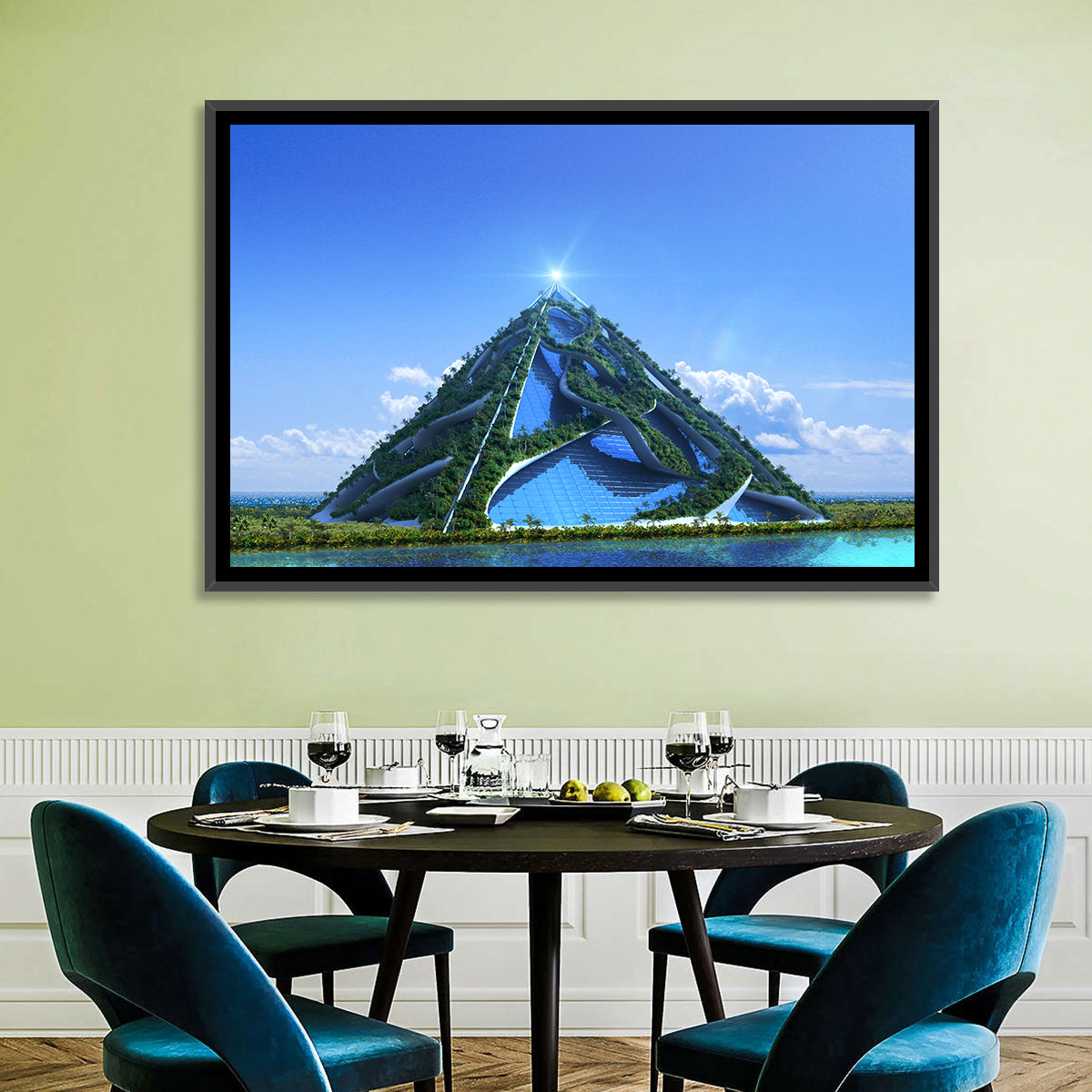 Glassy Pyramid with Gardens Wall Art in a room, landscape