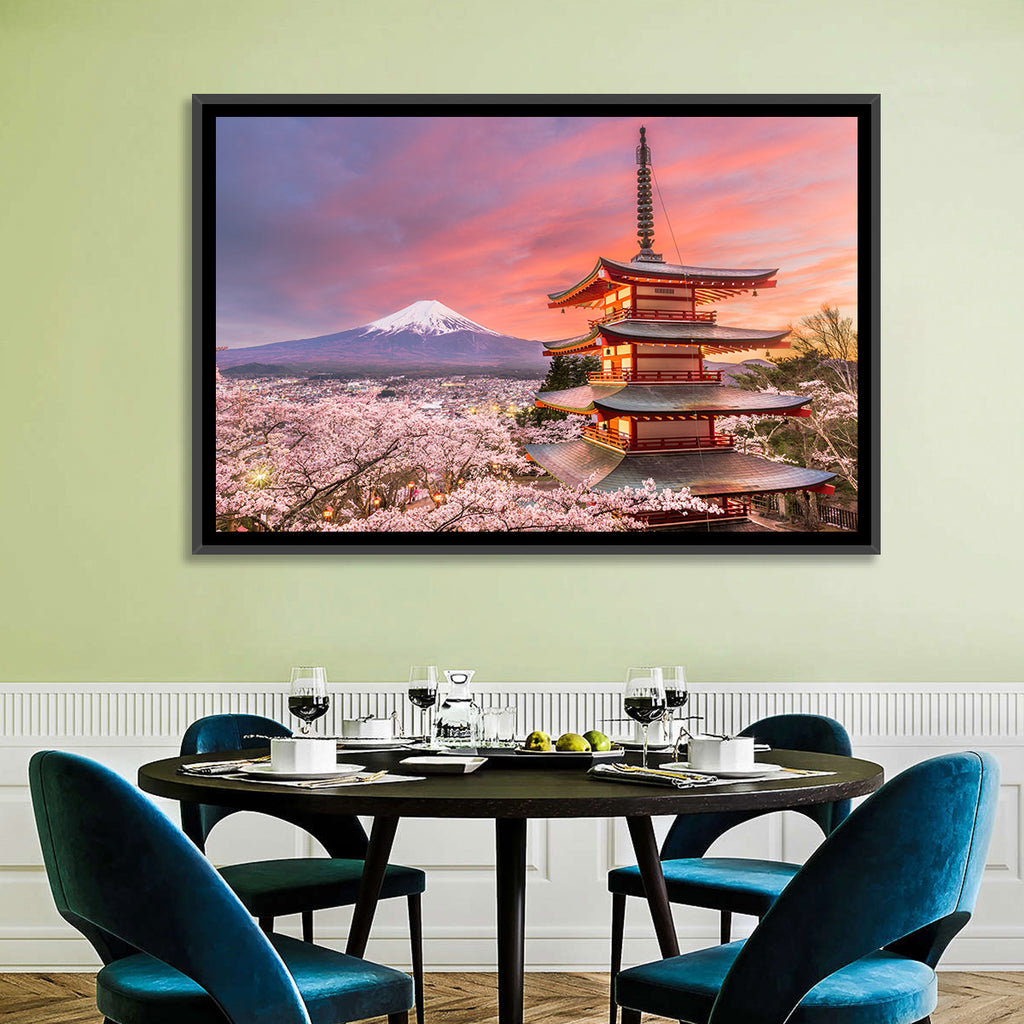 Chureito Pagoda and Mount Fuji at Sunset Wall Art