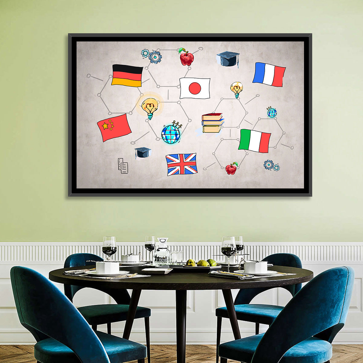 Global Flags Network Wall Art in a room, landscape
