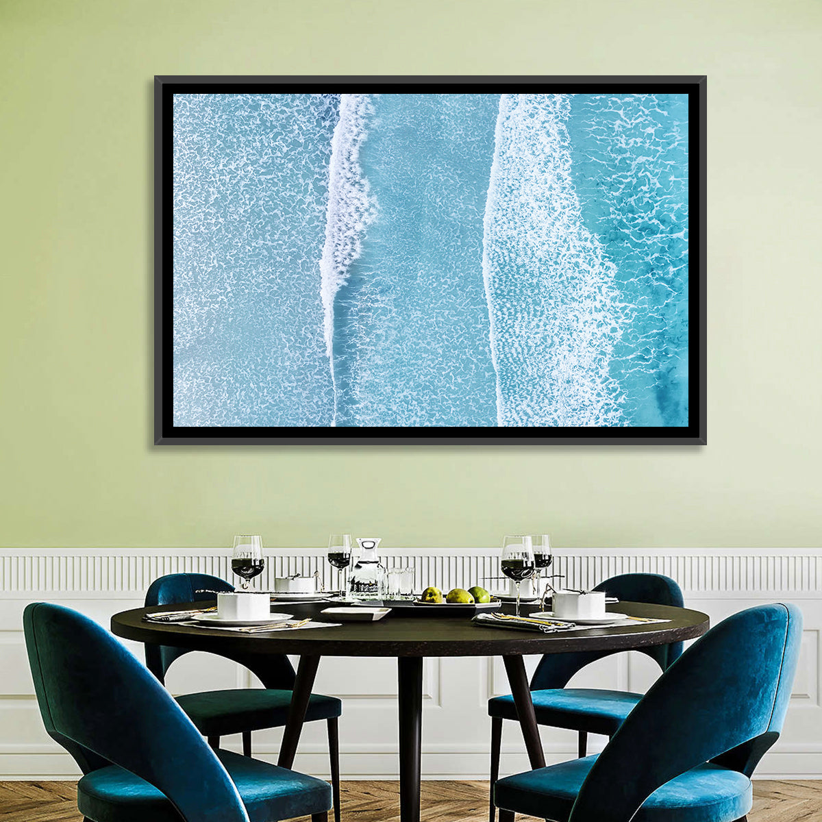 Twin Breaking Waves Over Turquoise Sea Wall Art