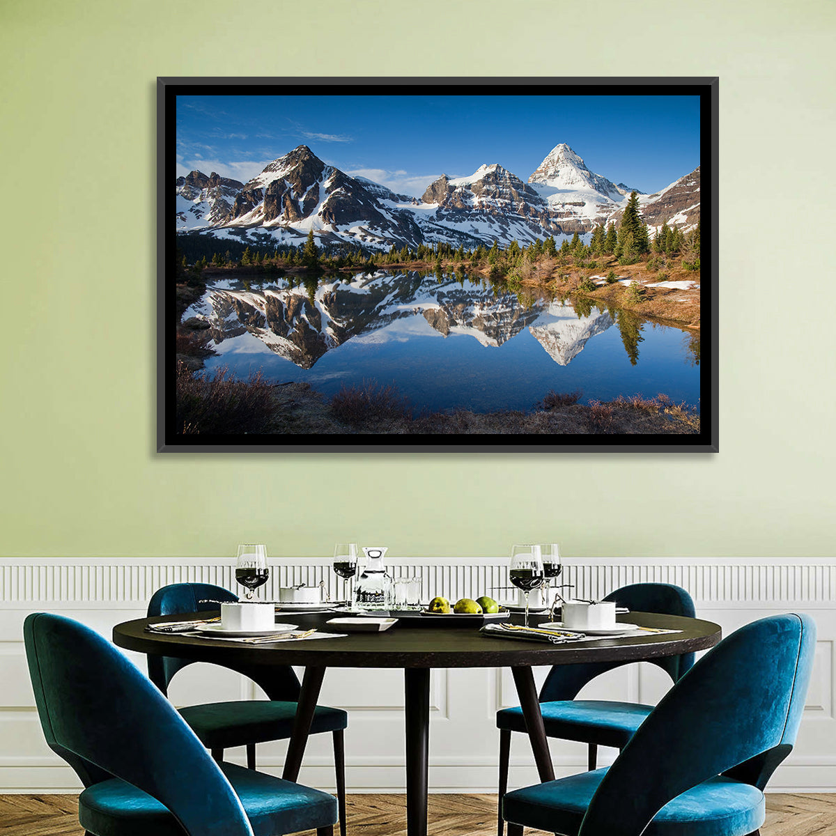 Mount Assiniboine Reflection Wall Art in a room, landscape
