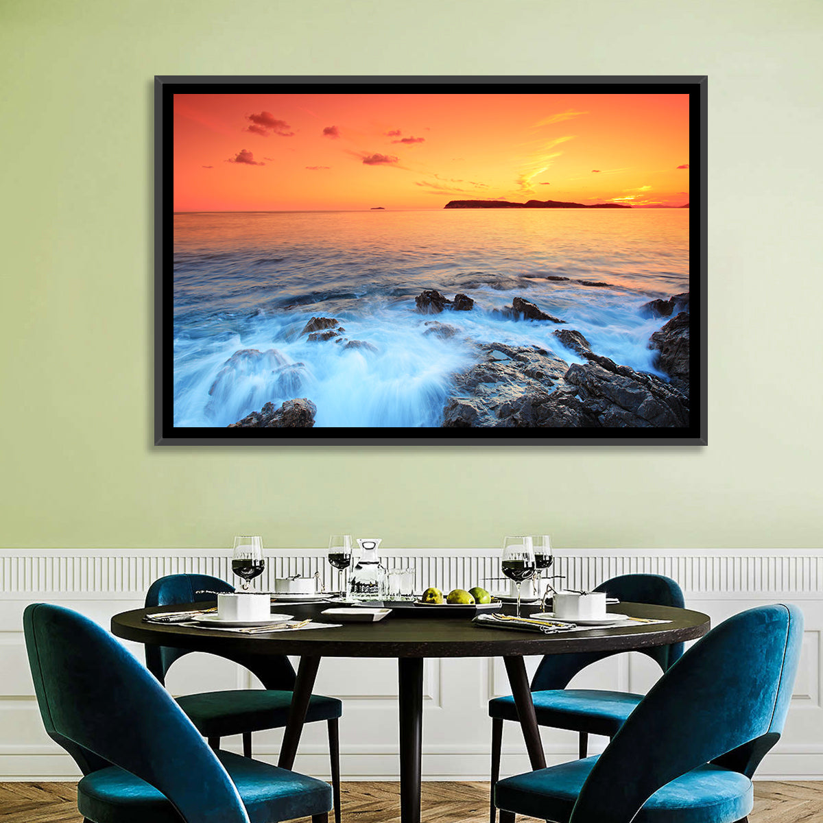 Dubrovnik Sunset Over Rocky Shore Wall Art in a room, landscape