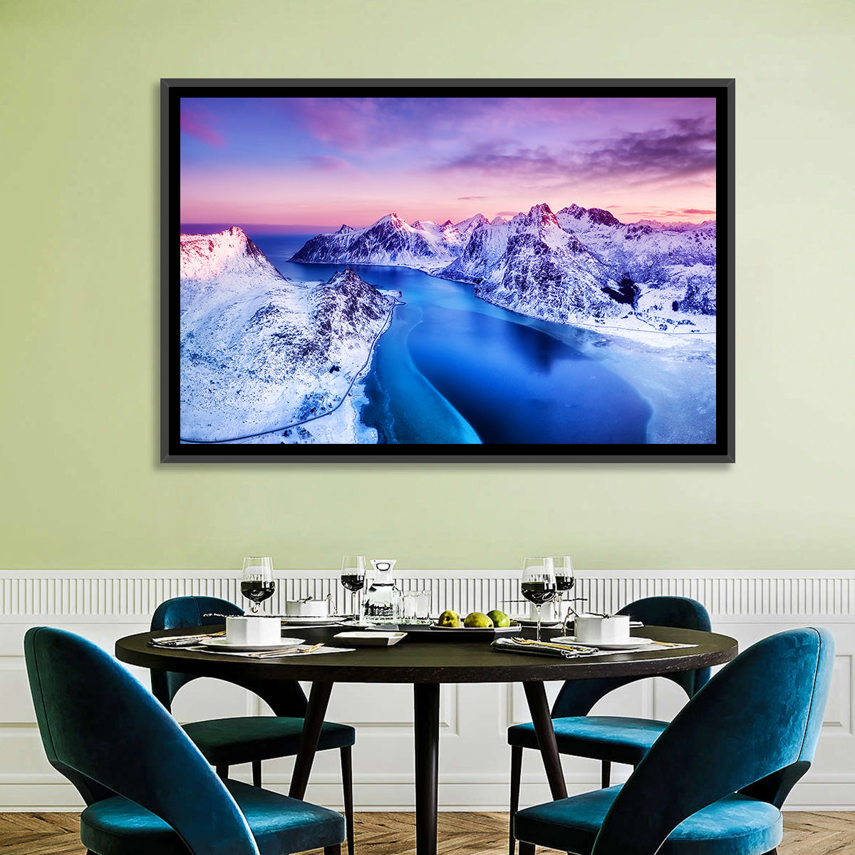 Flakstadpollen Fjord at Sunset Wall Art in a room, landscape