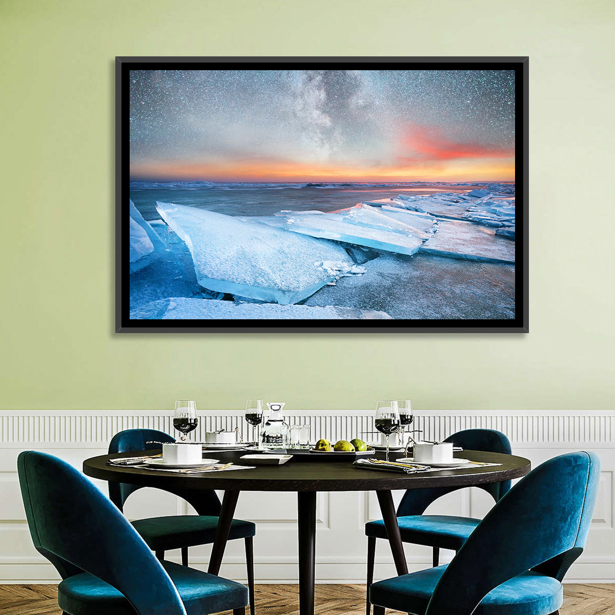 Milky Way Over Frozen Shore Wall Art in a room, landscape