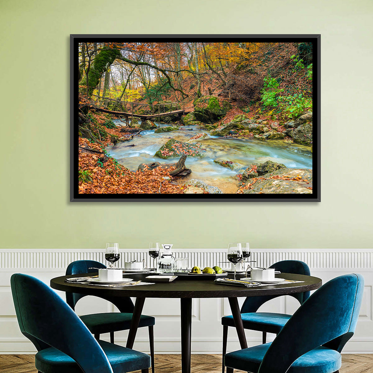 Mossy Footbridge in Autumn Forest Wall Art