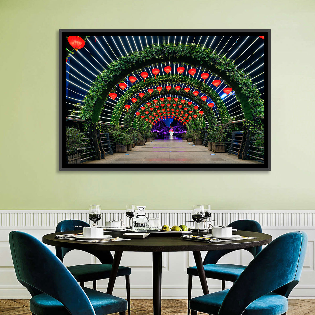 Red Lantern Trellis Tunnel Wall Art