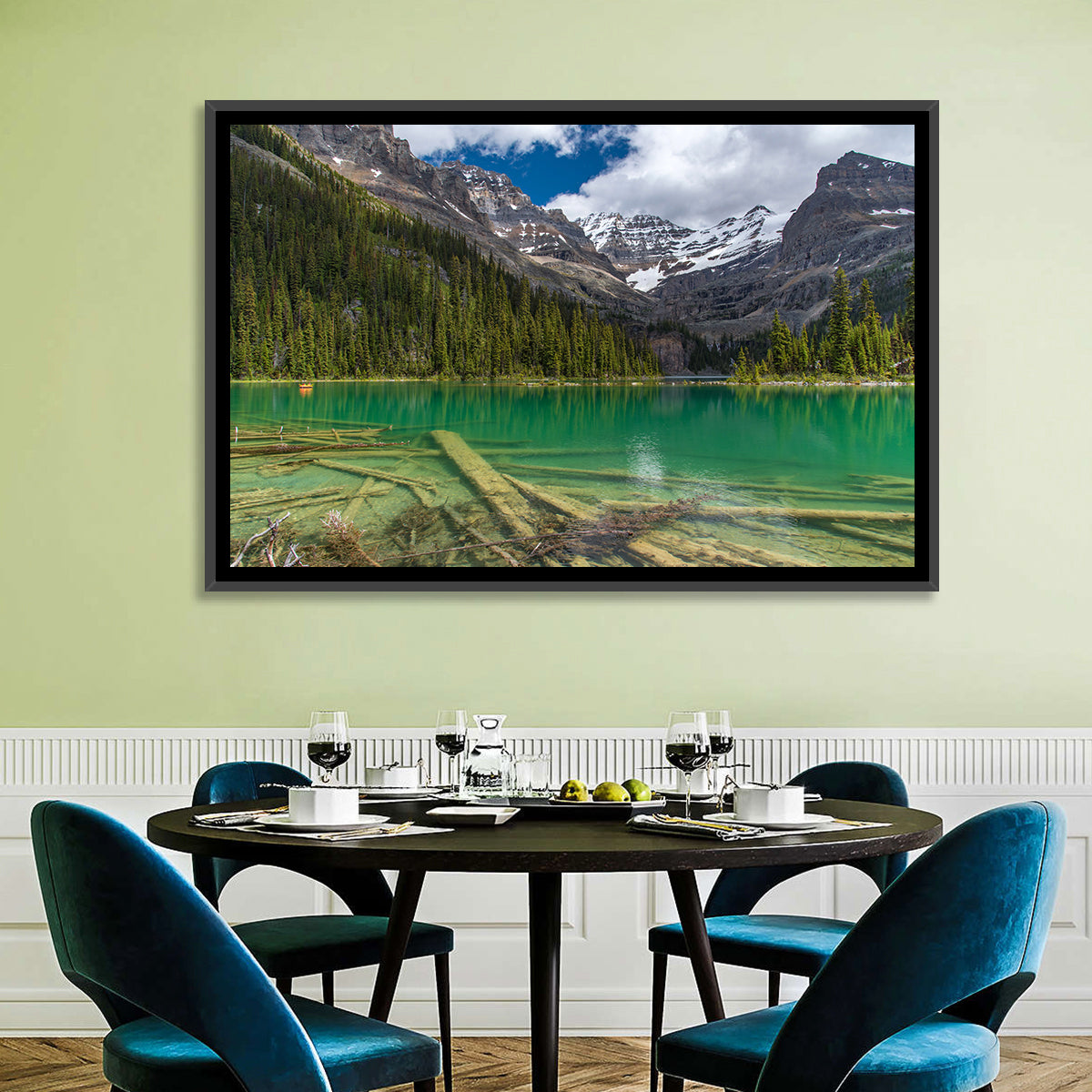 Lake O'hara Reflection Wall Art in a room, landscape