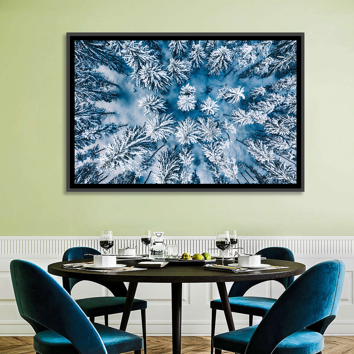 Aerial Snowy Evergreen Canopy Wall Art in a room, landscape