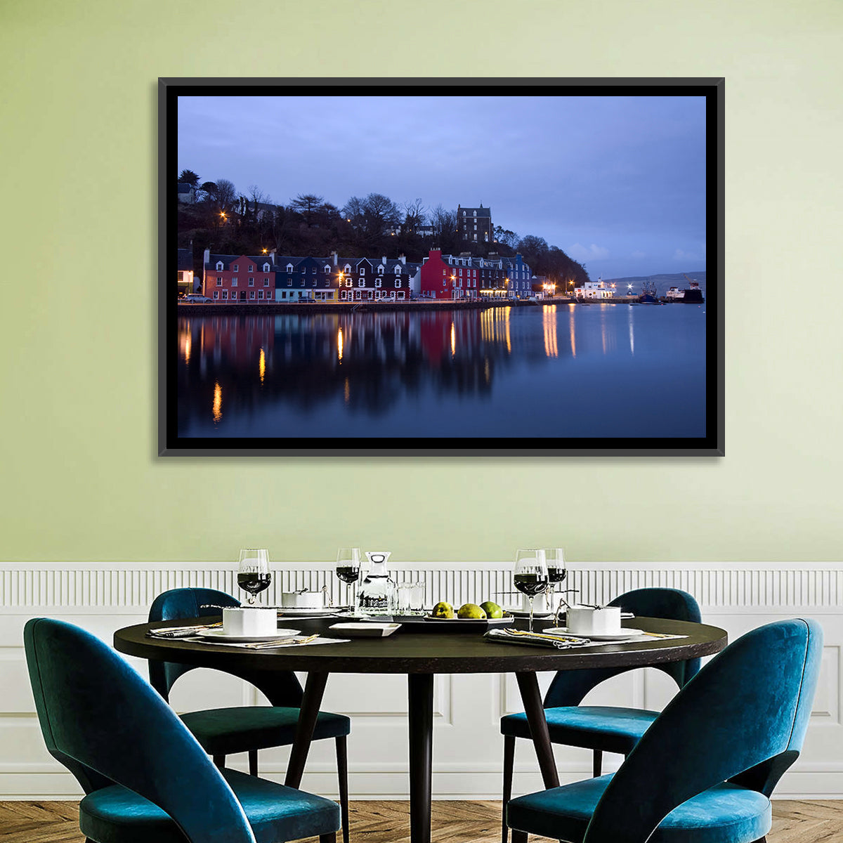 Tobermory Harbour at Twilight Wall Art in a room, landscape