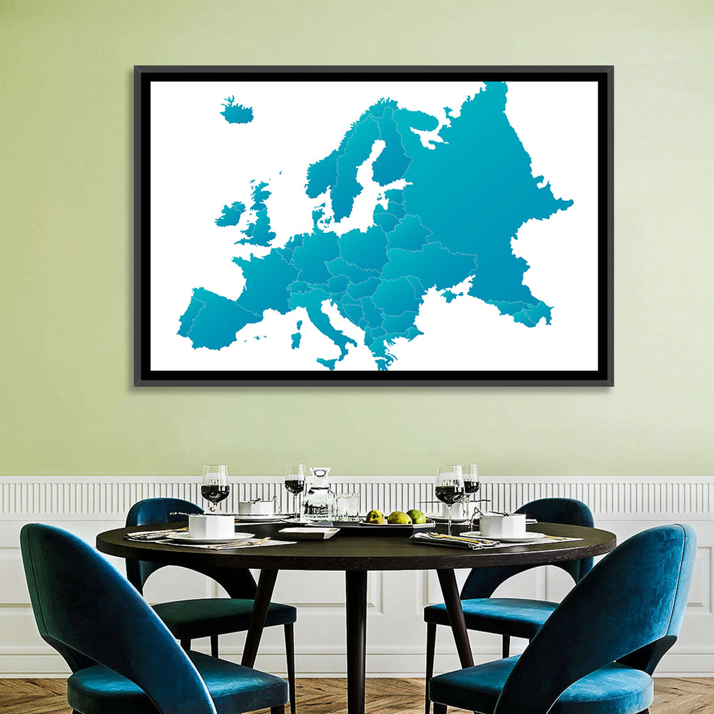Teal Gradient Europe Map Wall Art