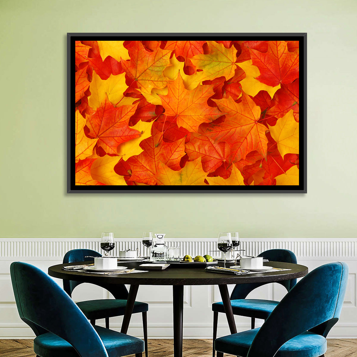 Autumn Maple Leaves Wall Art in a room, landscape