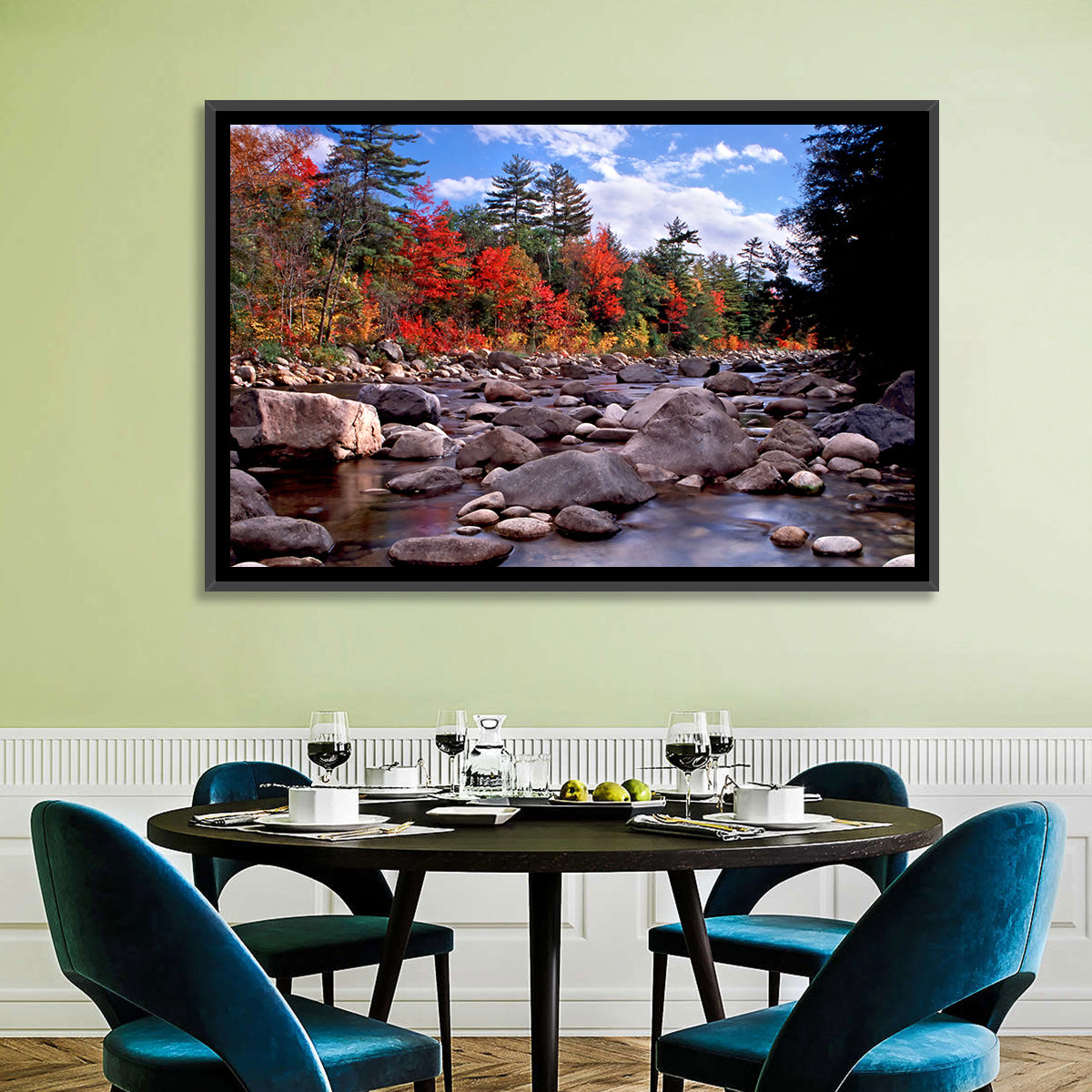 New Hampshire Autumn Stream Wall Art in a room, landscape
