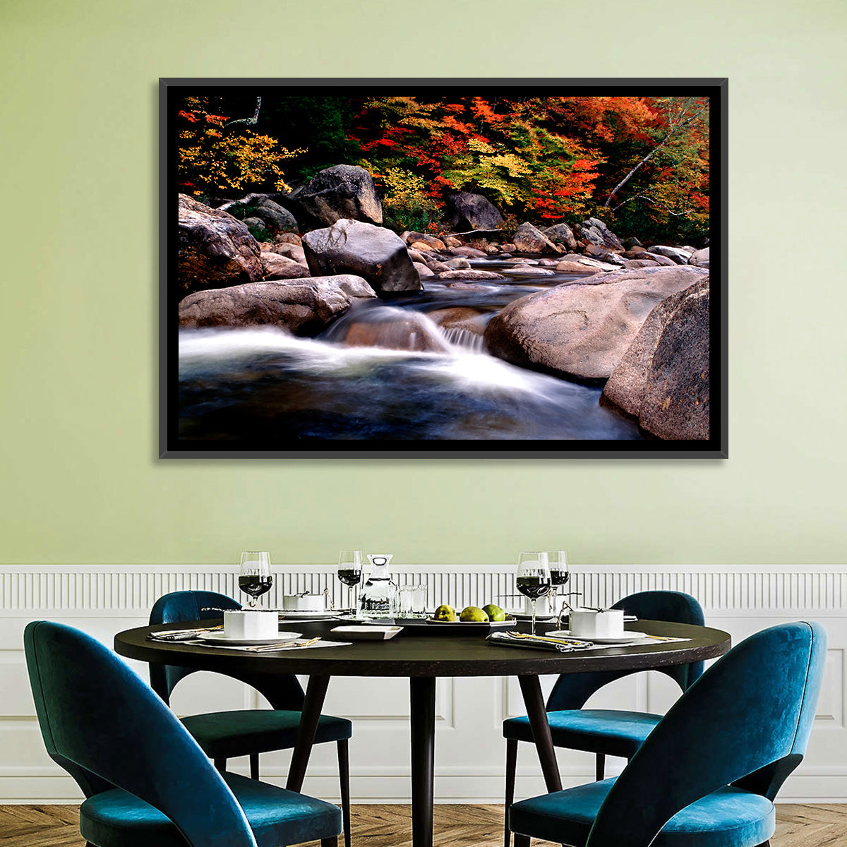 New Hampshire Autumn Stream Wall Art in a room, landscape