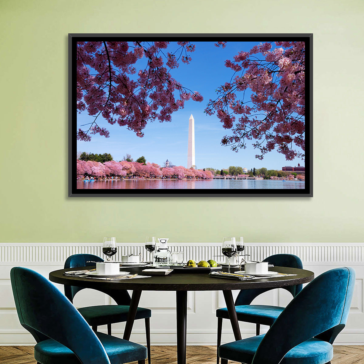 Washington Monument with Cherry Blossoms Wall Art in a room, landscape