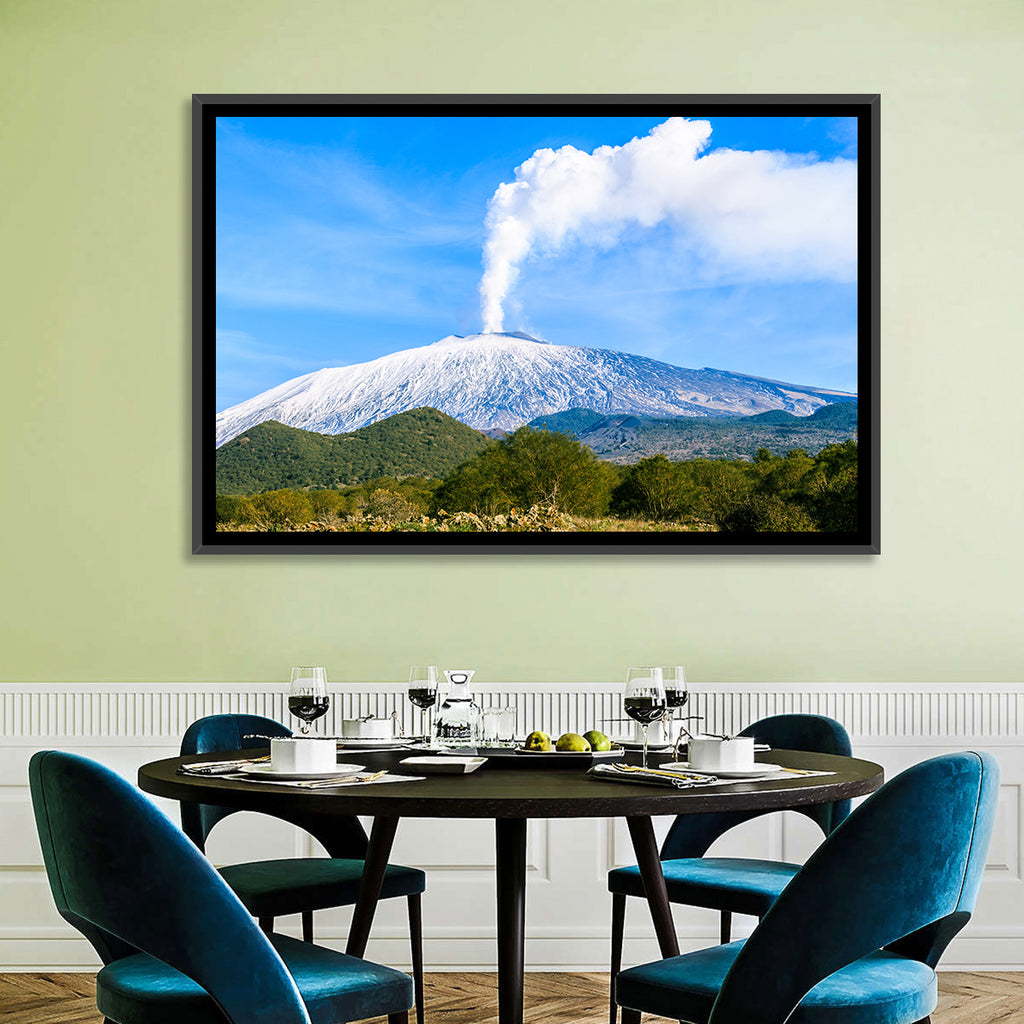 Snow-capped Mount Etna with Volcanic Plume Wall Art