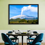 Snow-capped Mount Etna with Volcanic Plume Wall Art