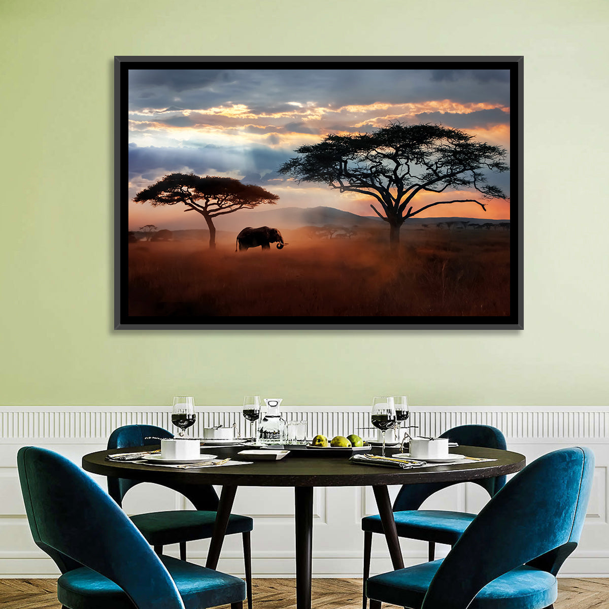 Savanna Elephant at Sunset Wall Art