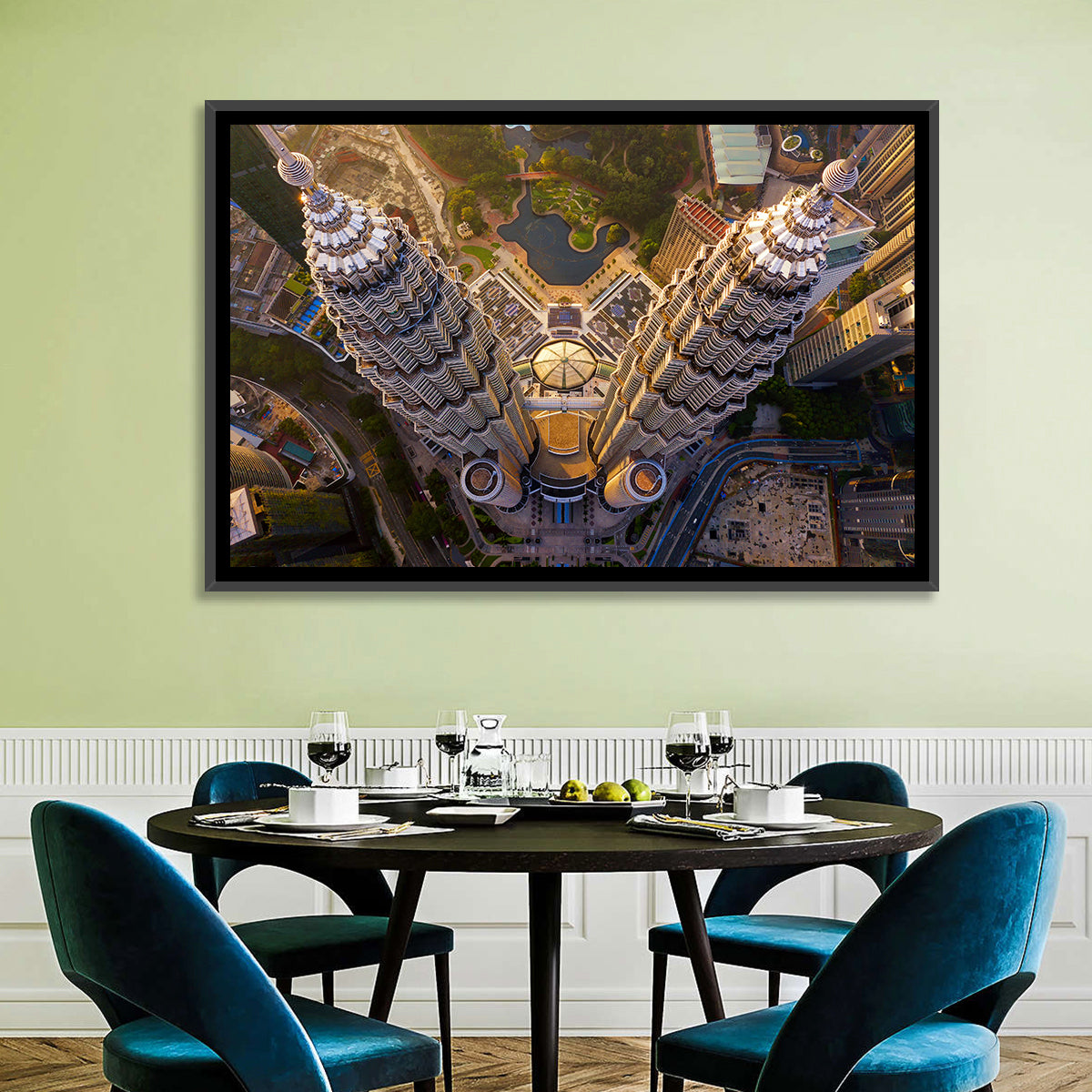 Petronas Twin Towers Kuala Lumpur Golden Hour Wall Art in a room, landscape