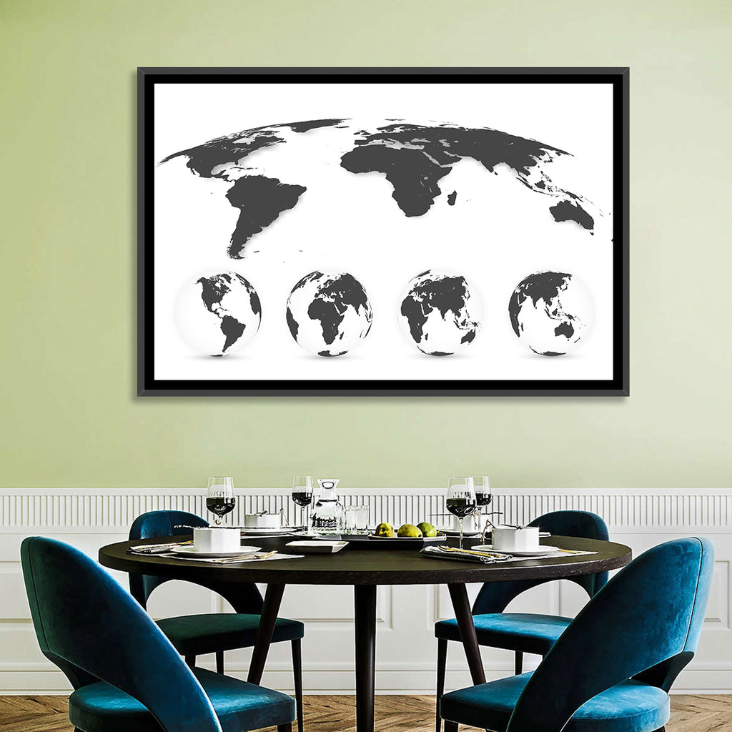 Stylized World Map and Globe Icons Wall Art