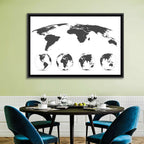 Stylized World Map and Globe Icons Wall Art