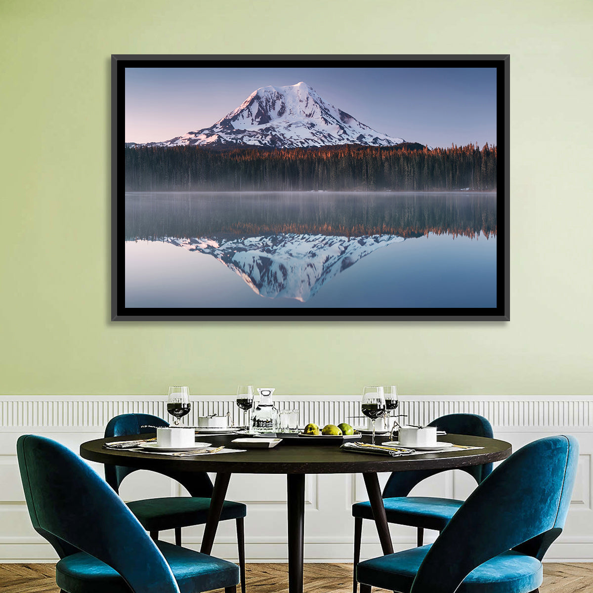 Mount Adams Sunrise Reflection Wall Art in a room, landscape