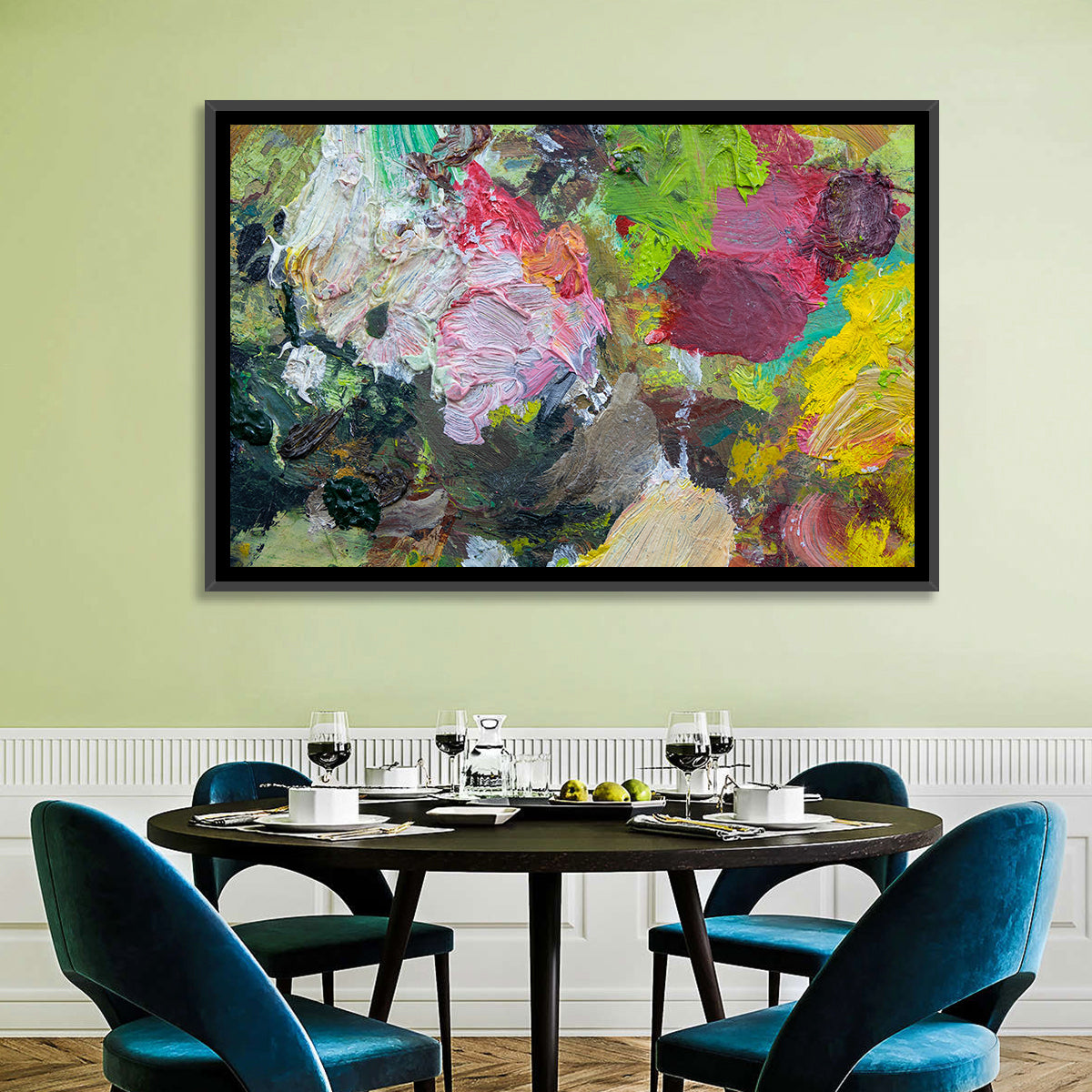 Hand Drawn Abstract Palette Wall Art in a room, landscape