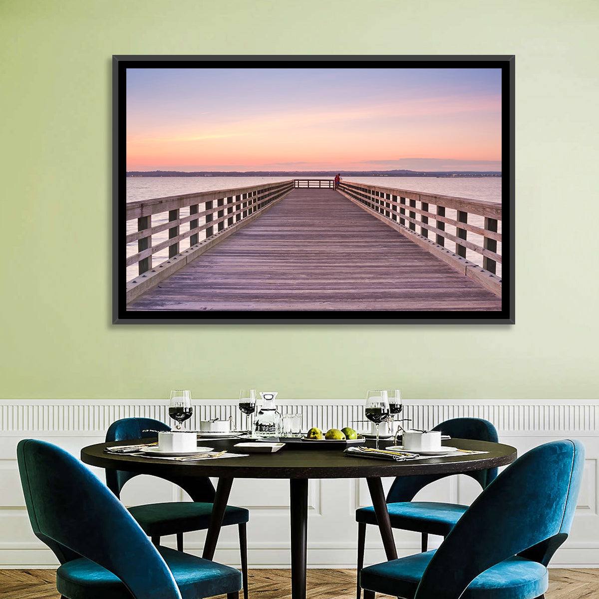 New Haven Wooden Pier Wall Art in a room, landscape