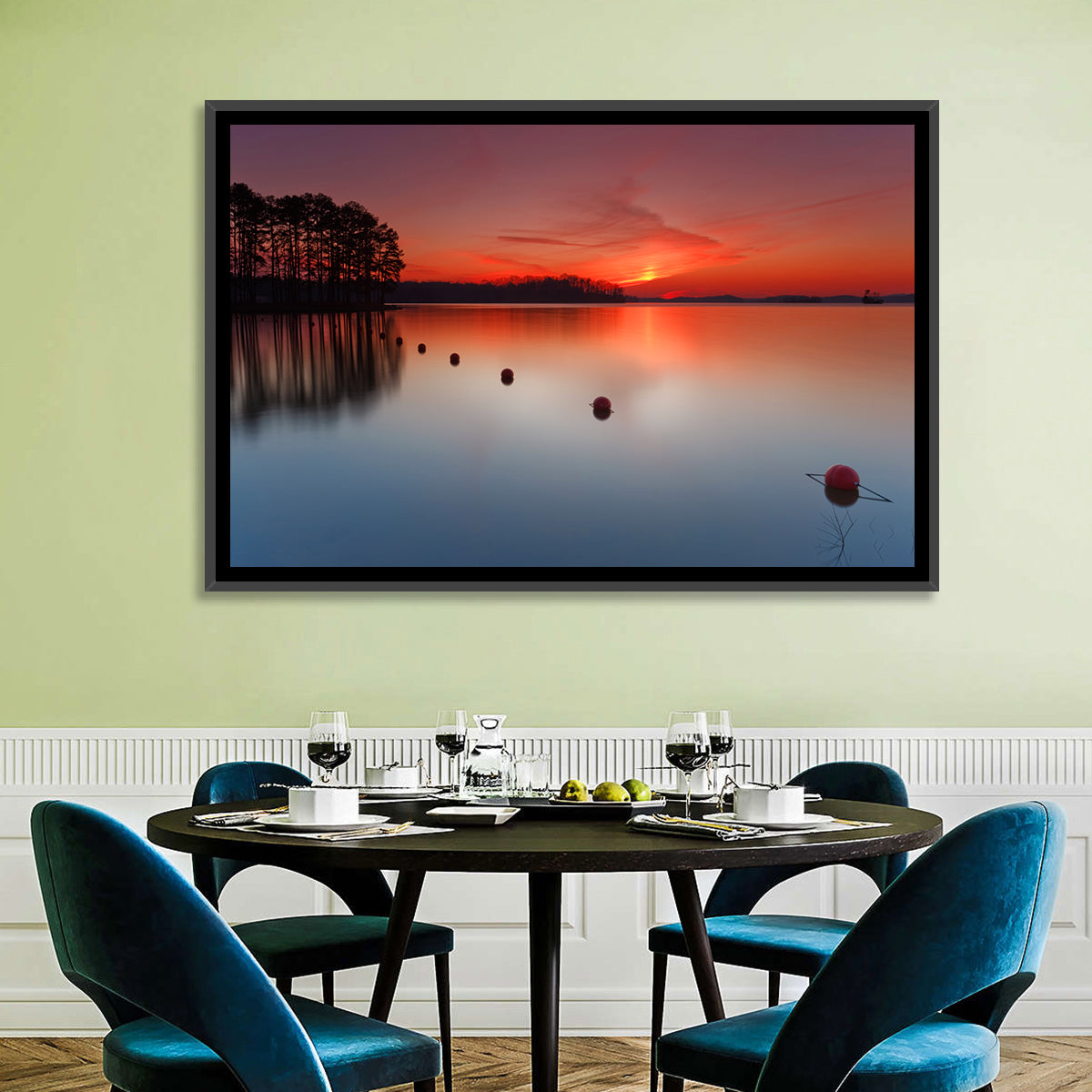 Lake Lanier Buoys at Sunset Wall Art in a room, landscape