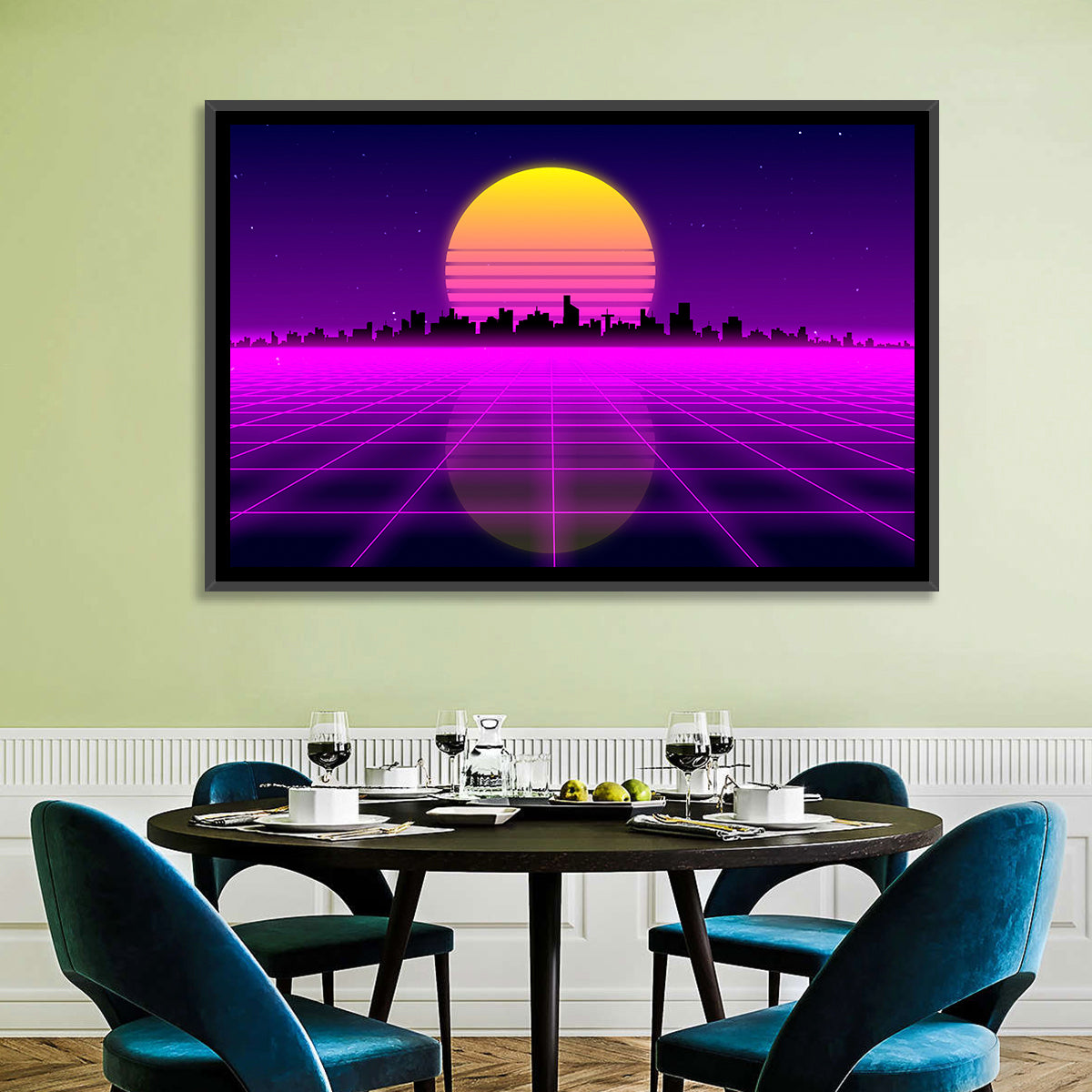 Neon Sunrise Skyline Wall Art