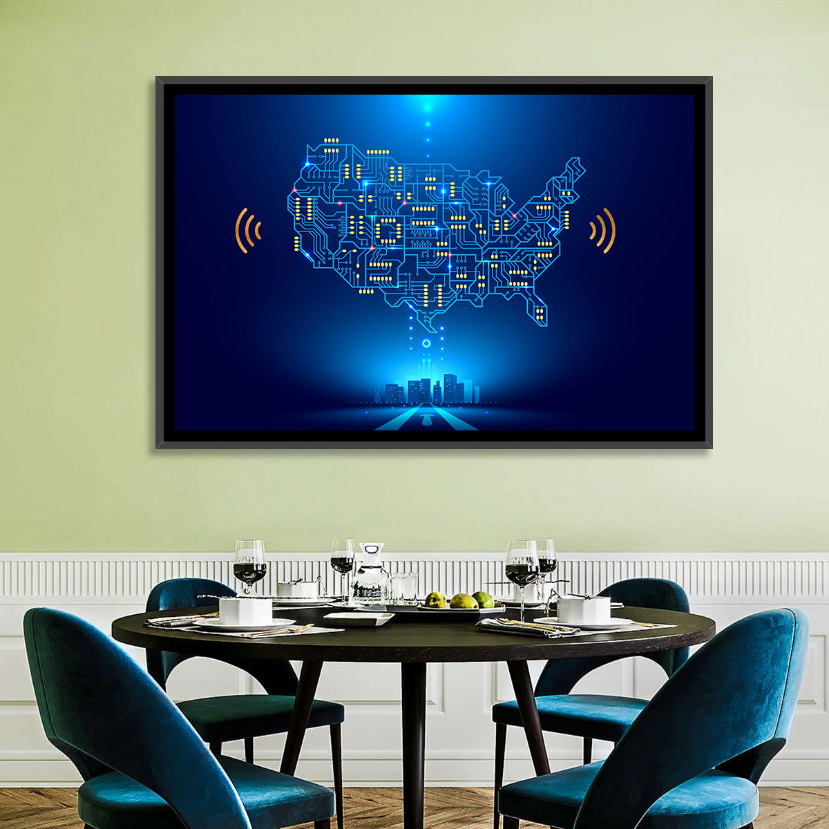 USA Circuit Map Wall Art in a room, landscape