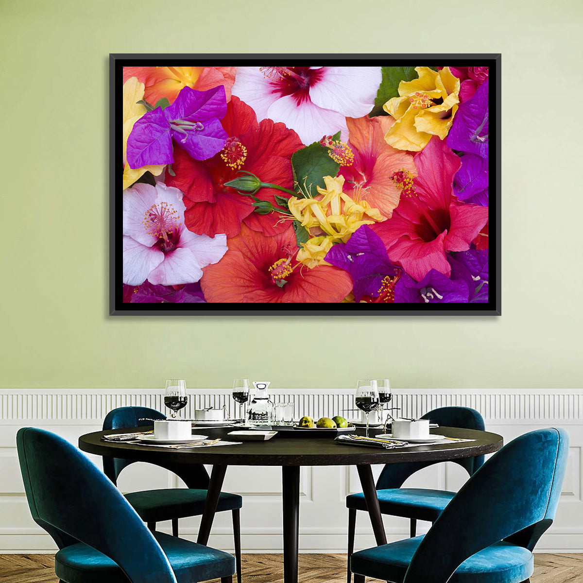 Tropical Bougainvillea and Hibiscus Bloom Wall Art