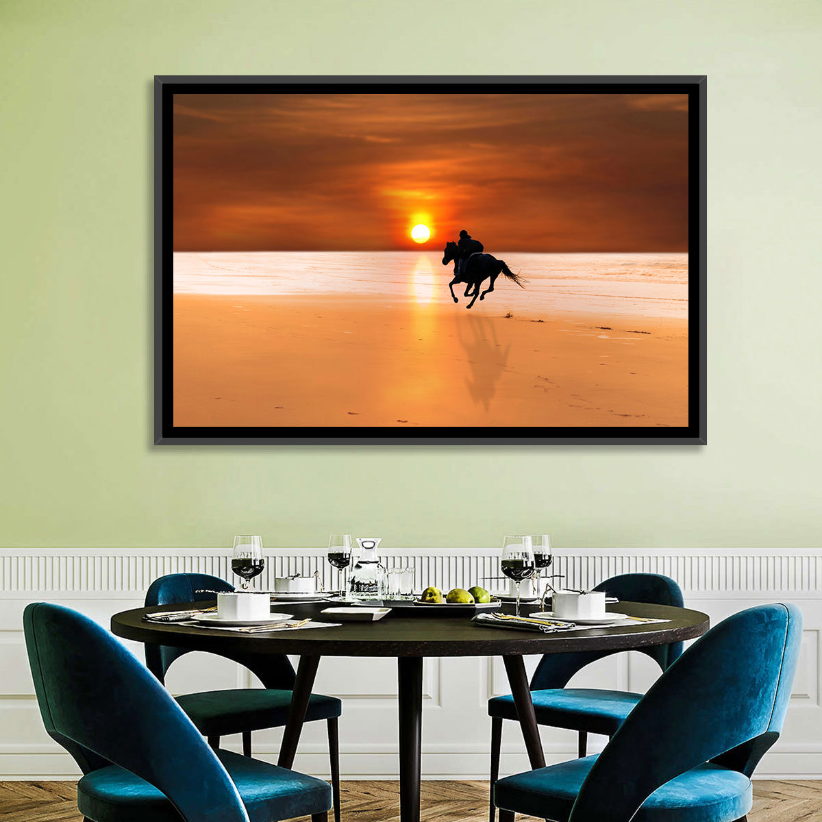Horse and Rider at Sunset Wall Art